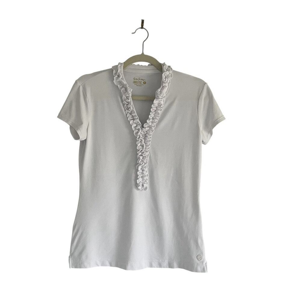 Lilly Pulitzer Luxletic Frida Ruffle Polo Shirt White Size S Golf Tennis Preppy - Picture 2 of 9